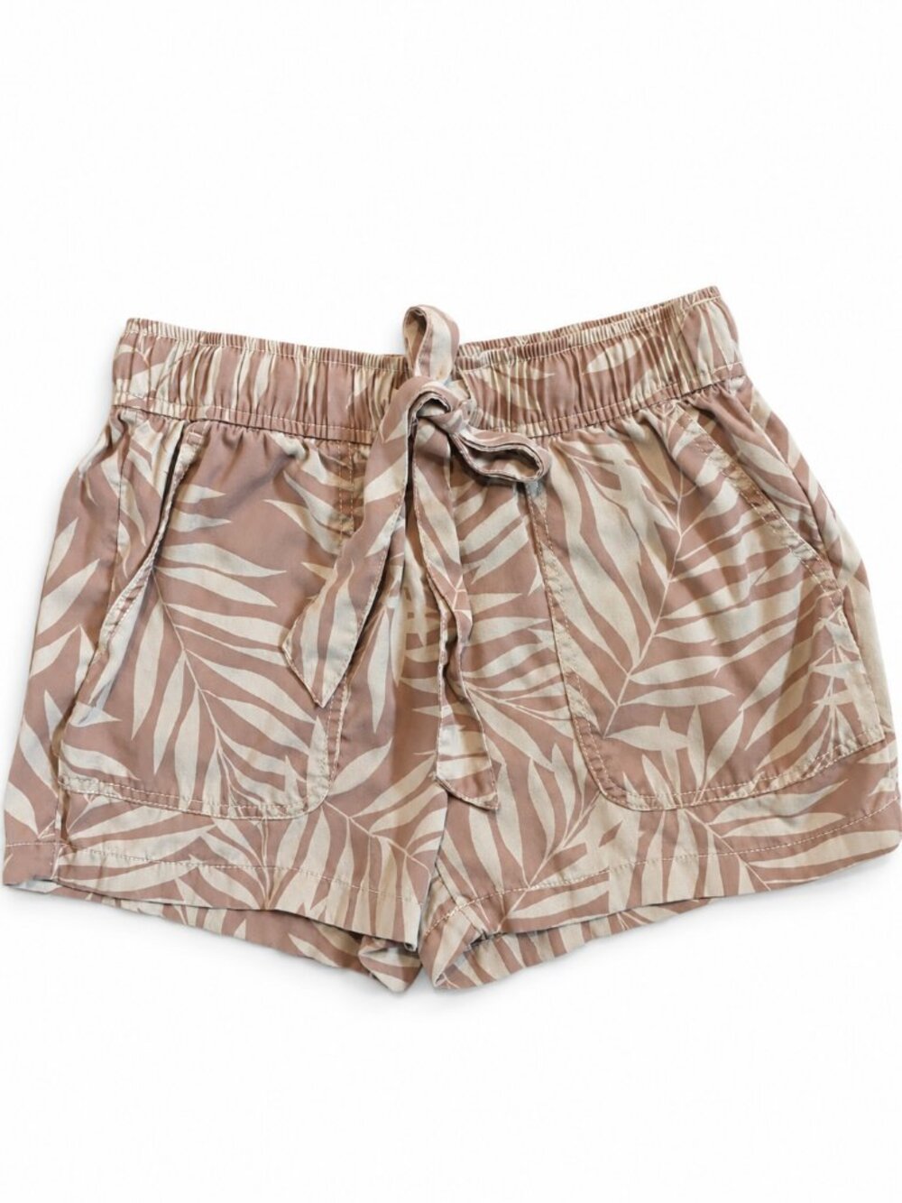 Women’s Leaf-Print Elastic Waist Shorts in Brown and Creamn Size Small